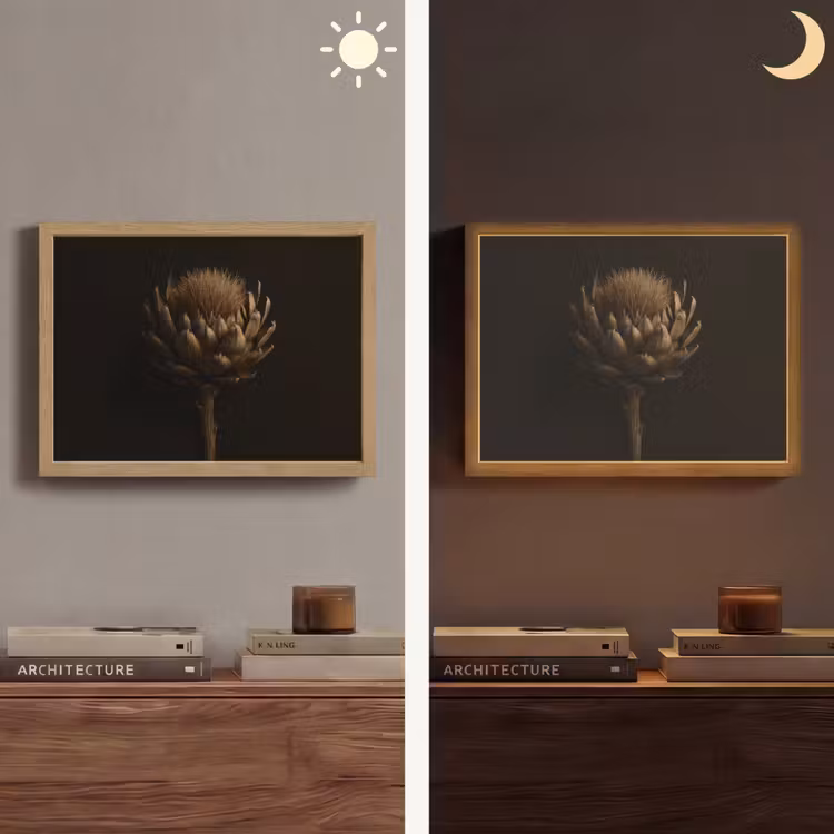 Donkerbruin - Bloem - Textuur - Artisjok Light Box met batterij (Wandlamp) middel -sfeer3