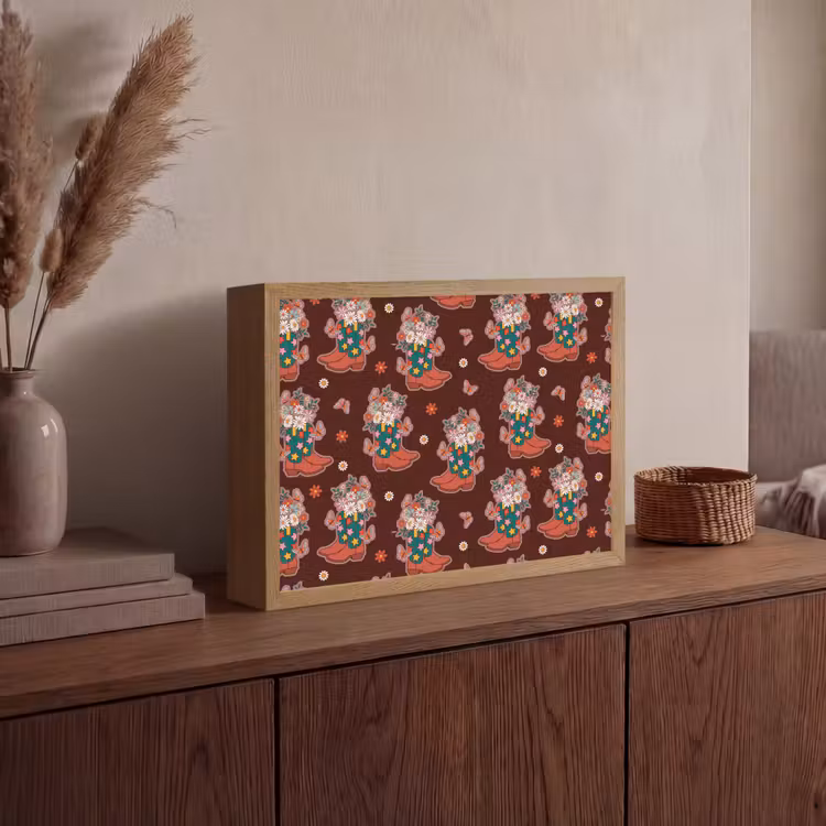Donker - Cowboy - Laars - Patroon Light Box met batterij (Wandlamp) middel 907 -sfeer2