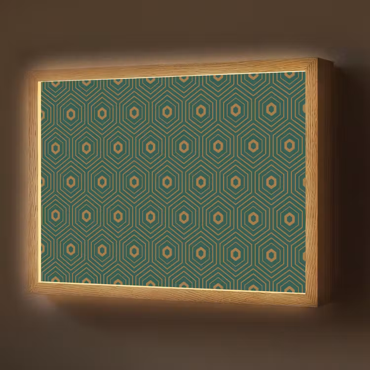 Donkergroen - Modern - Patroon - Goud Light Box met batterij (Wandlamp) middel 907 -z3d_website