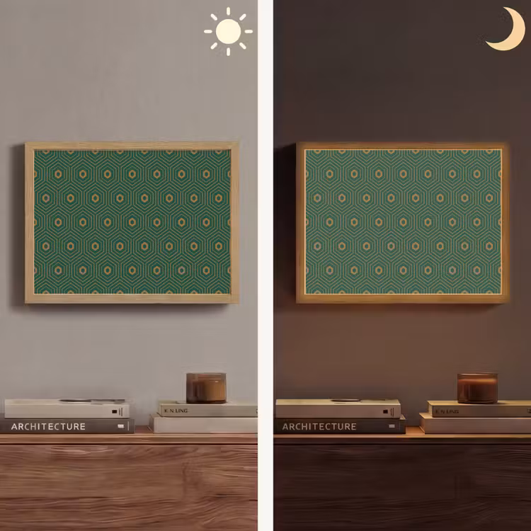 Donkergroen - Modern - Patroon - Goud Light Box met batterij (Wandlamp) middel 907 -sfeer3