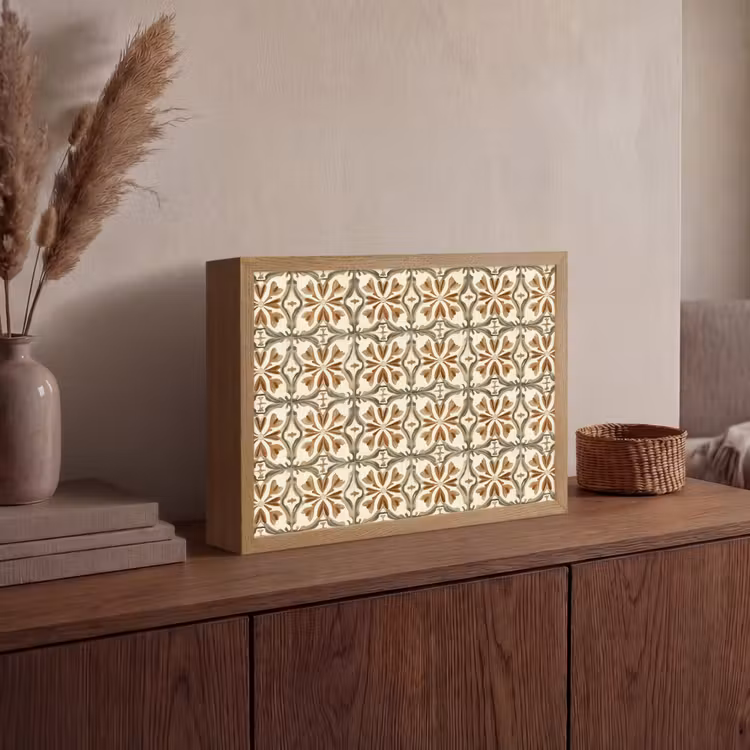 Siertegel - Patroon - Bruin Light Box met batterij (Wandlamp) middel 907 -sfeer2