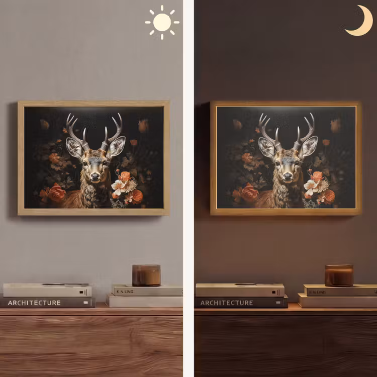 Hert - Dier - Bloemen - Natuur - Botanisch Light Box met batterij (Wandlamp) middel -sfeer3