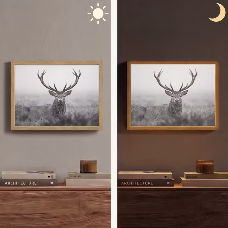 Hert - Mistig - Zwart - Wit Light Box met batterij (Wandlamp) middel -sfeer3