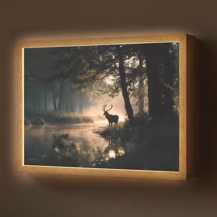 Hert - Bosbeek - Mystiek Light Box met batterij (Wandlamp) middel -z3d_website