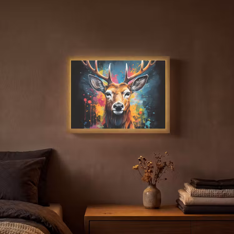 Hert - Graffiti - Dieren - Kleuren Light Box met batterij (Wandlamp) middel -sfeer4