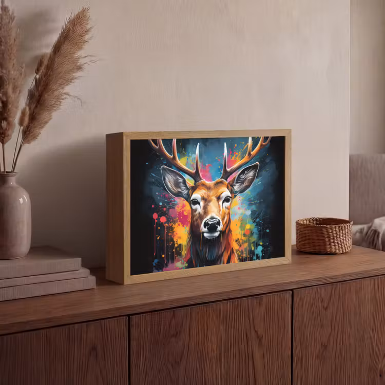 Hert - Graffiti - Dieren - Kleuren Light Box met batterij (Wandlamp) middel -sfeer2