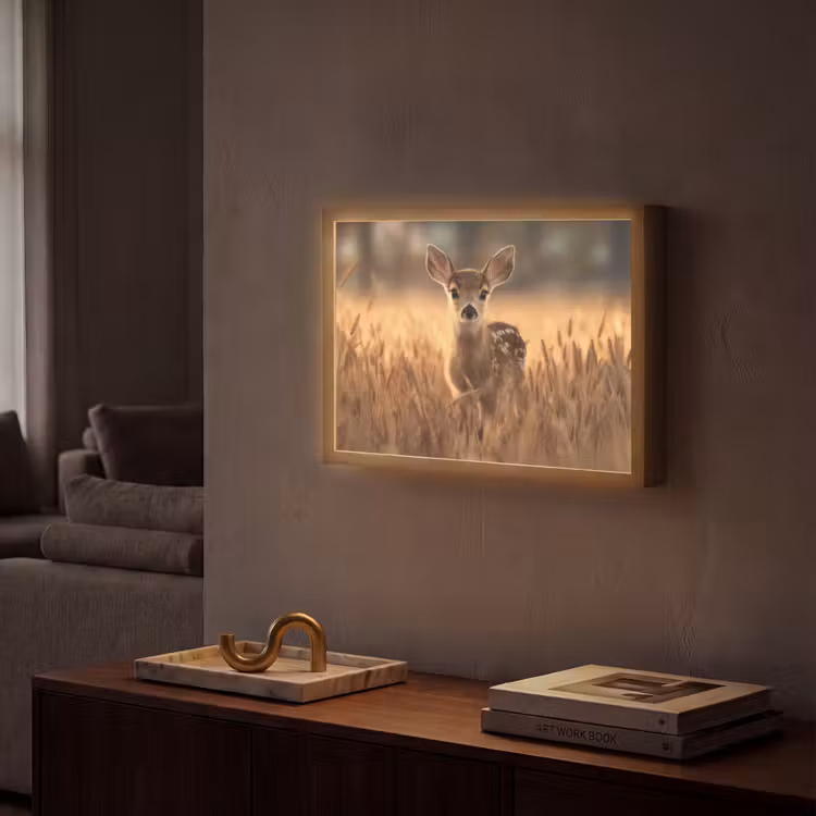 Hert - Graanveld - Bruin Light Box met batterij (Wandlamp) middel -sfeer1