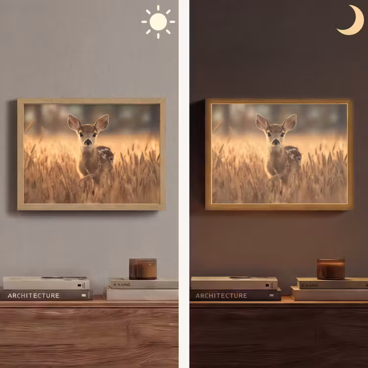 Hert - Graanveld - Bruin Light Box met batterij (Wandlamp) middel -sfeer3