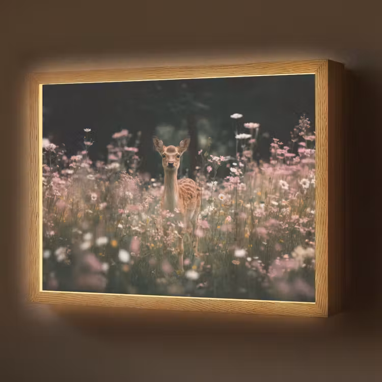 Hert - Wilde bloemen - Bos Light Box met batterij (Wandlamp) middel -z3d_website