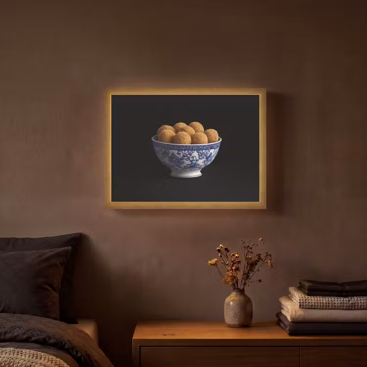 Delfts blauw - Bitterballen - Holland - Schaal Light Box met batterij (Wandlamp) middel -sfeer4