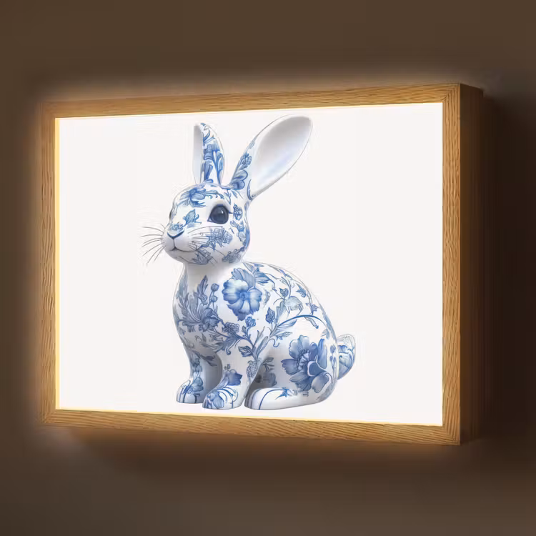 Delftsblauw - Haasje - Wit Light Box met batterij (Wandlamp) middel -z3d_website