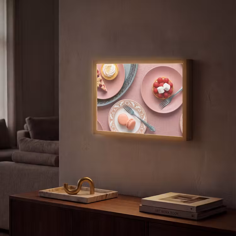 Dessert - Taart - Gebak - Zoet - Roze Light Box met batterij (Wandlamp) middel -sfeer1