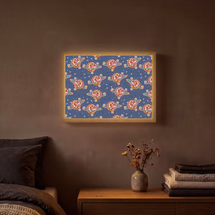 Disco - Blauw - Patroon Light Box met batterij (Wandlamp) middel 907 -sfeer4