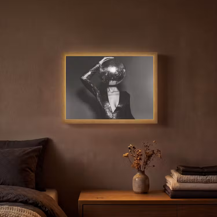 Discobal - Gezicht - Glamour - Zwart Light Box met batterij (Wandlamp) middel -sfeer4
