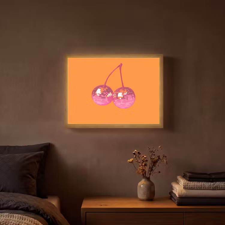 Discoballen - Kers - Spiegels - Roze Light Box met batterij (Wandlamp) middel -sfeer4