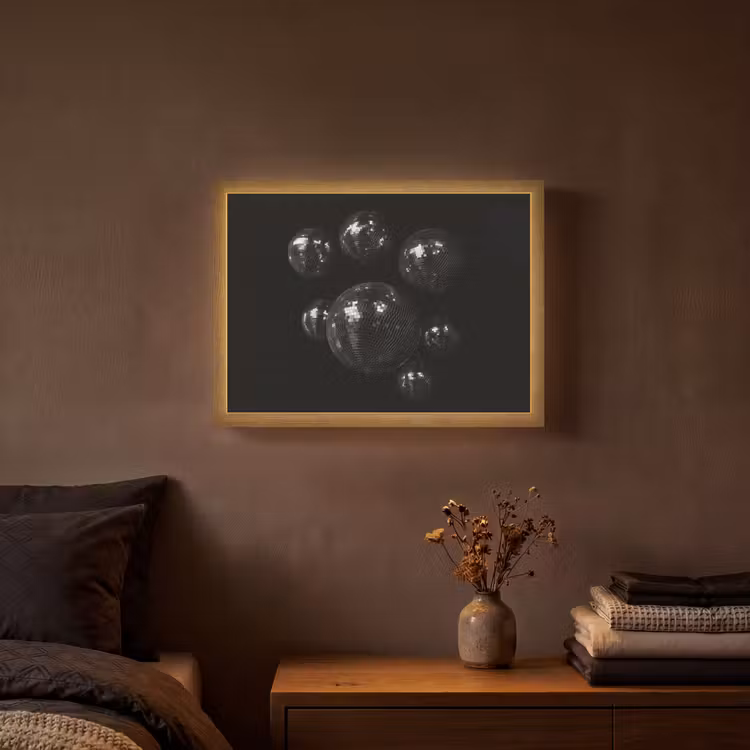 Discoballen - Minimalistisch - Zwart Light Box met batterij (Wandlamp) middel -sfeer4