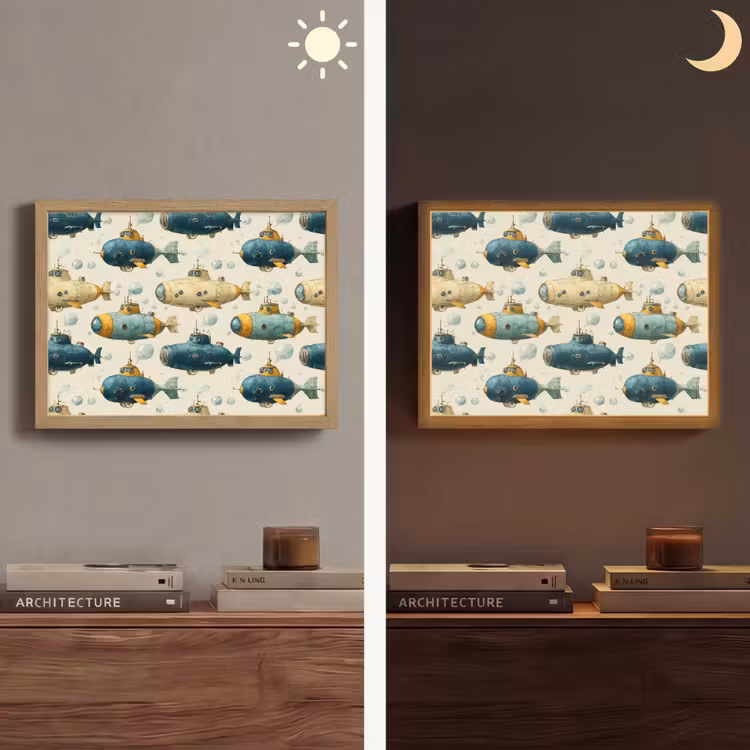 Duikboot - Fantasie - Kleurrijk Light Box met batterij (Wandlamp) middel 907 -sfeer3