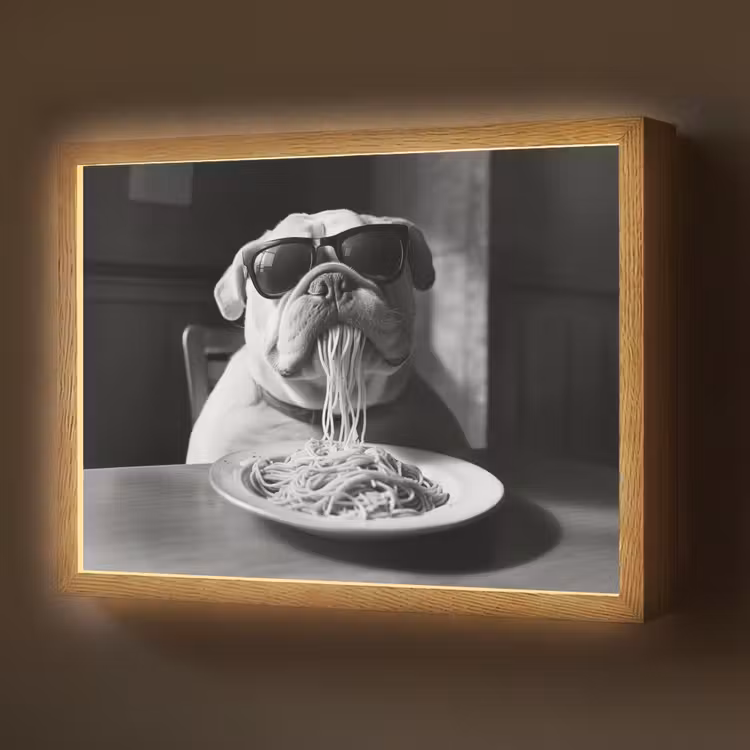 Hond - Bulldog - Pasta - Bril - Stoer - Dieren Light Box met batterij (Wandlamp) middel -z3d_website