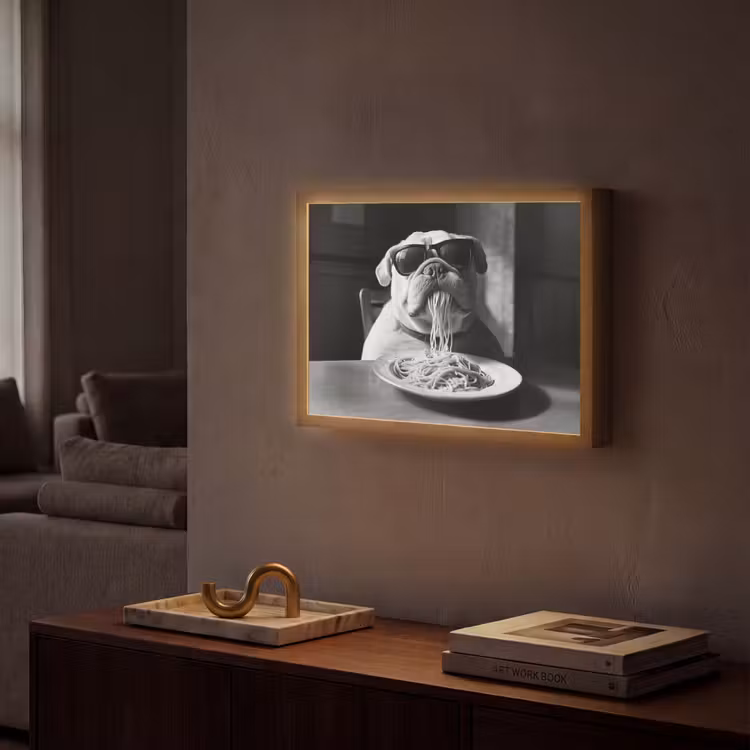 Hond - Bulldog - Pasta - Bril - Stoer - Dieren Light Box met batterij (Wandlamp) middel -sfeer1