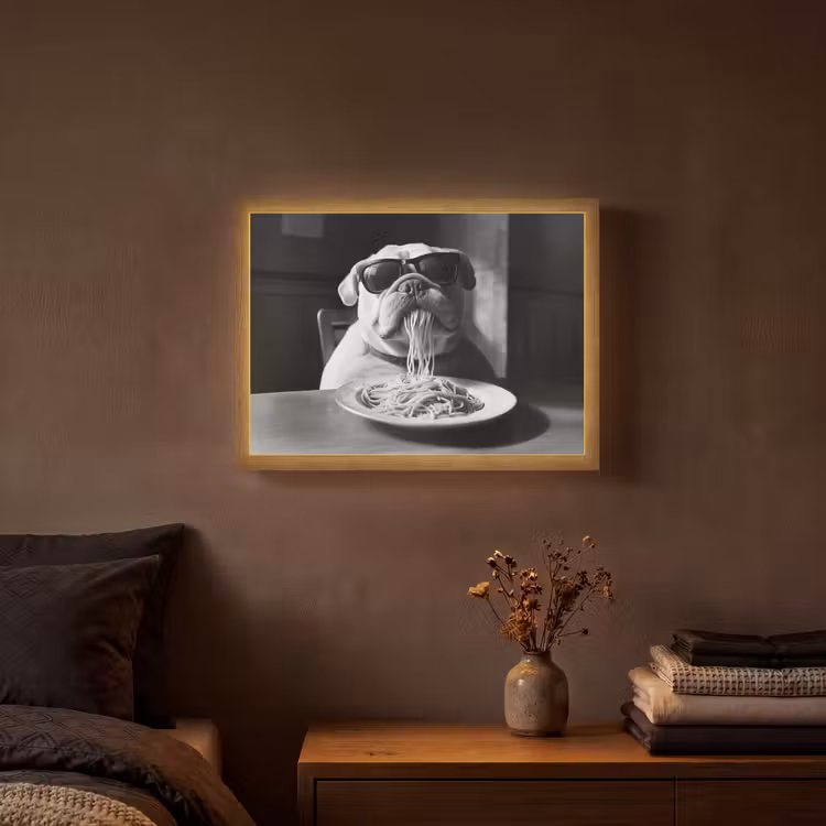 Hond - Bulldog - Pasta - Bril - Stoer - Dieren Light Box met batterij (Wandlamp) middel -sfeer4