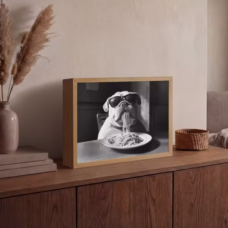 Hond - Bulldog - Pasta - Bril - Stoer - Dieren Light Box met batterij (Wandlamp) middel -sfeer2