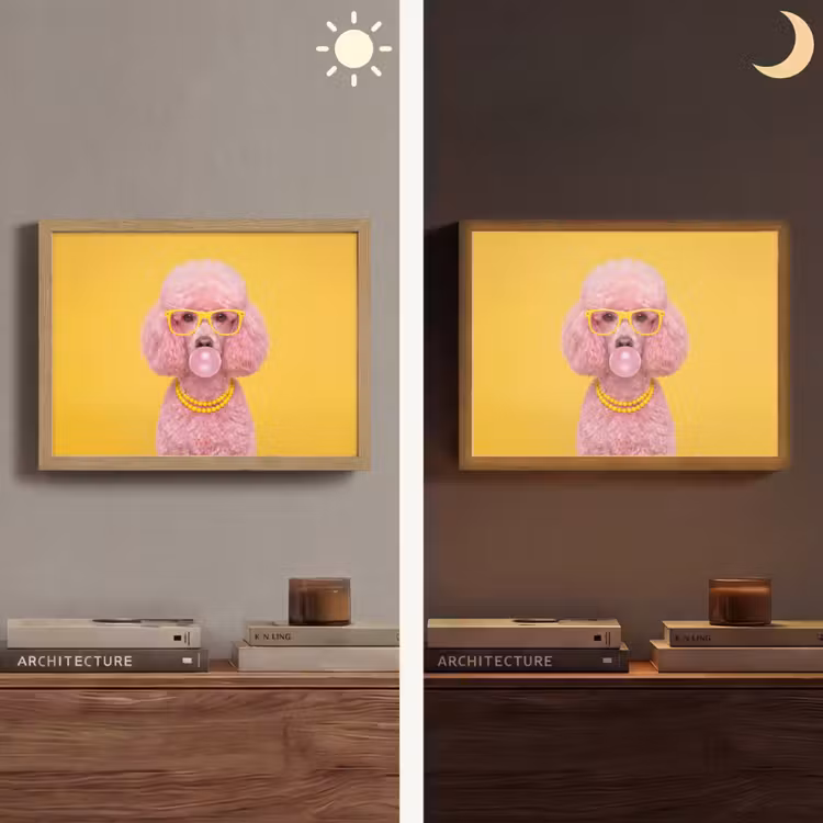Hond - Kauwgum - Dieren - Modern - Roze Light Box met batterij (Wandlamp) middel -sfeer3