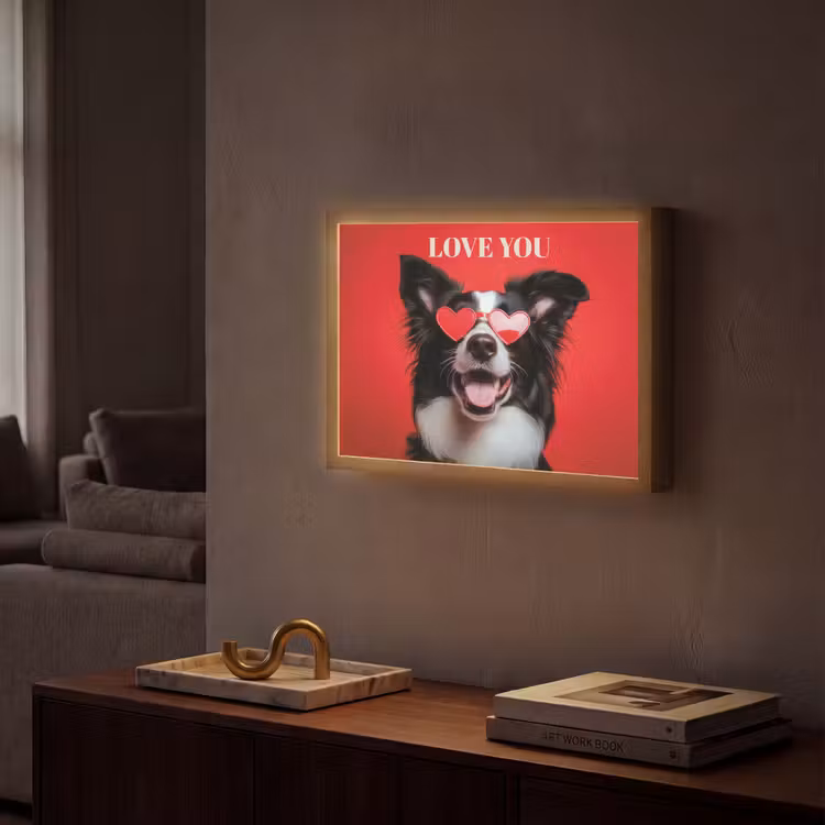 Hond - Hartjesbril - Loveyou - Rood Light Box met batterij (Wandlamp) middel -sfeer1