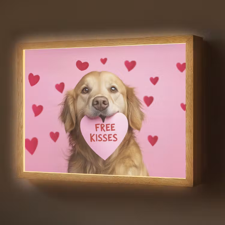 Hond - Kiss- Valentijn - Hartjes Light Box met batterij (Wandlamp) middel -z3d_website