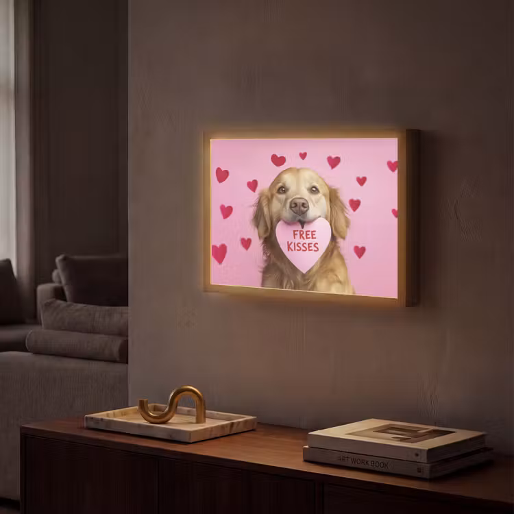 Hond - Kiss- Valentijn - Hartjes Light Box met batterij (Wandlamp) middel -sfeer1