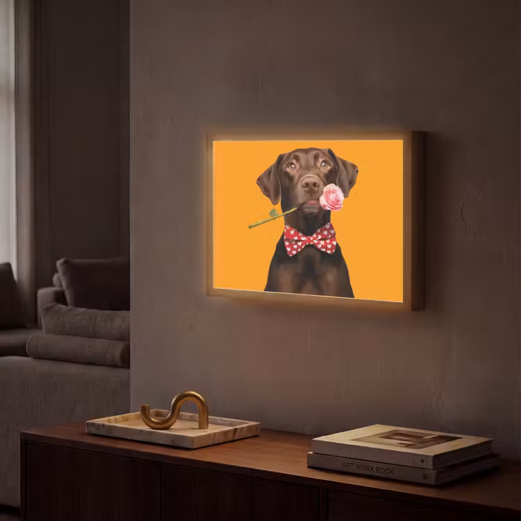 Hond - Oranje - Roos - Valentijn Light Box met batterij (Wandlamp) middel -sfeer1