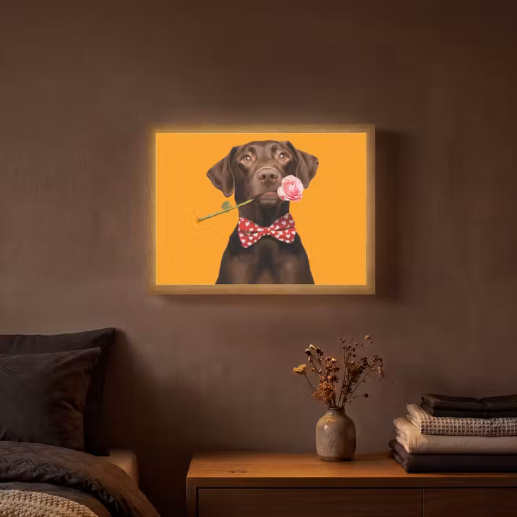Hond - Oranje - Roos - Valentijn Light Box met batterij (Wandlamp) middel -sfeer4