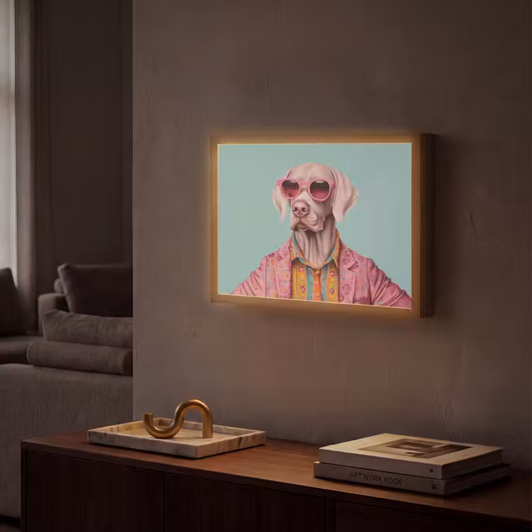 Hond - Overhemd - Bloemen - Bril Light Box met batterij (Wandlamp) middel -sfeer1