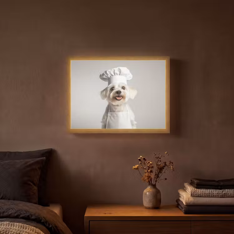 Hond - Wit - Kok Light Box met batterij (Wandlamp) middel -sfeer4