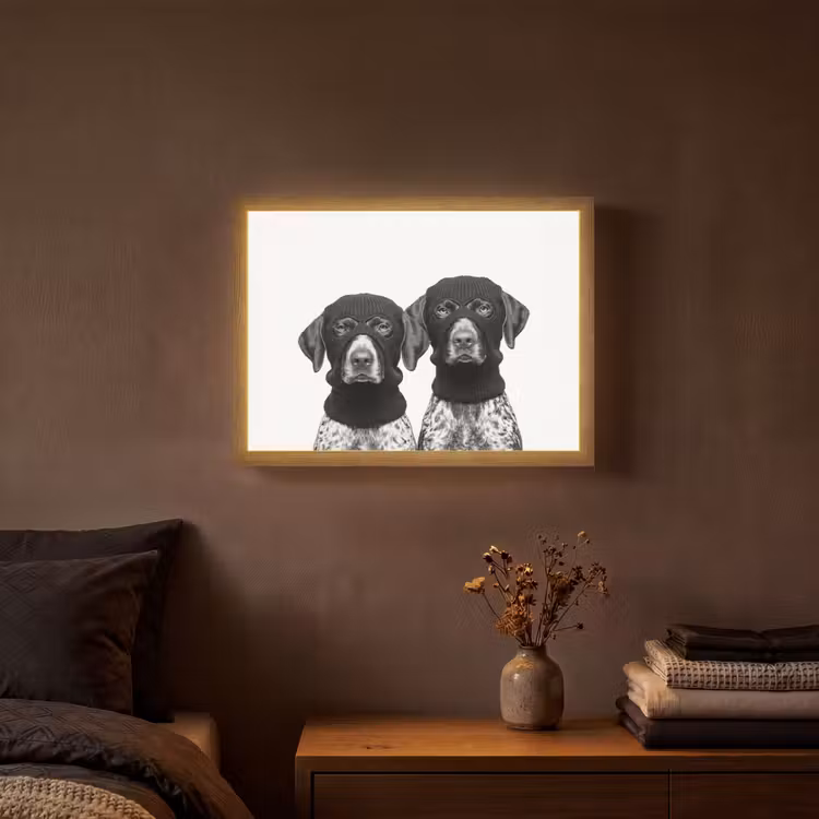 Honden - Bivakmuts - Zwart - wit Light Box met batterij (Wandlamp) middel -sfeer4