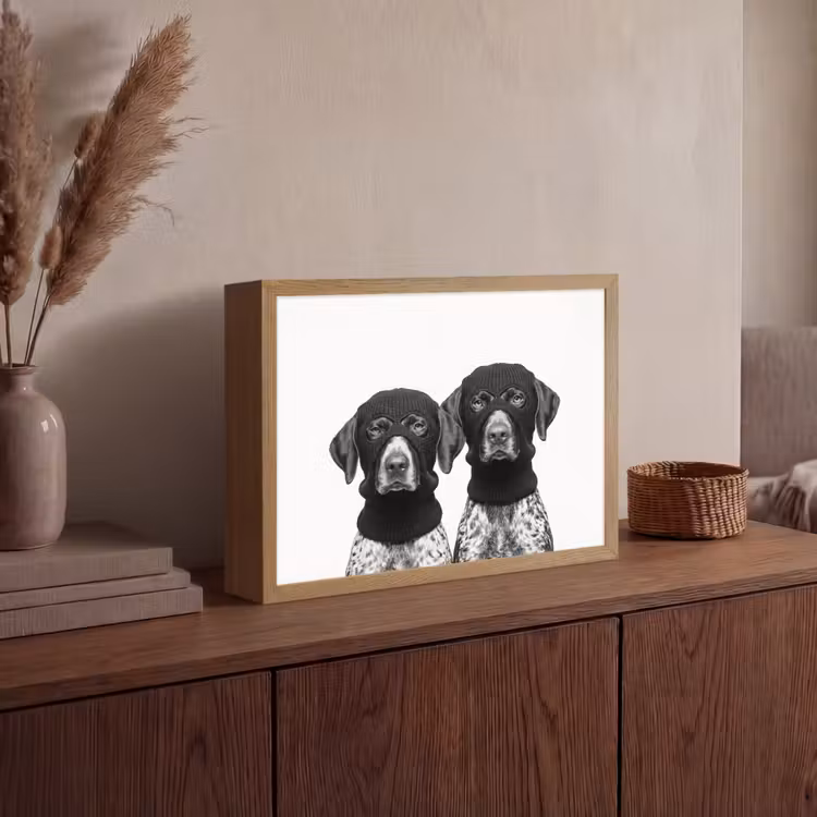 Honden - Bivakmuts - Zwart - wit Light Box met batterij (Wandlamp) middel -sfeer2