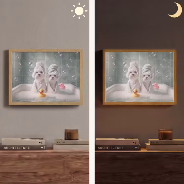 Hondjes - Badkuip - Badeendjes - Handdoeken Light Box met batterij (Wandlamp) middel -sfeer3