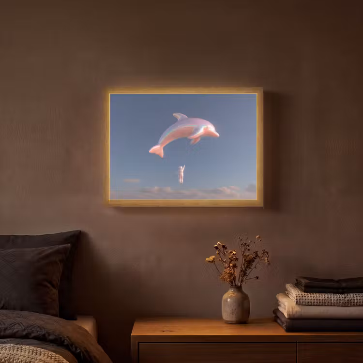 Dolfijn - Roze - Astronaut Light Box met batterij (Wandlamp) middel -sfeer4