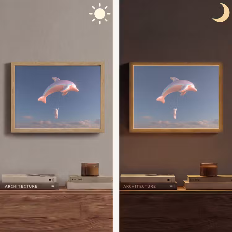 Dolfijn - Roze - Astronaut Light Box met batterij (Wandlamp) middel -sfeer3