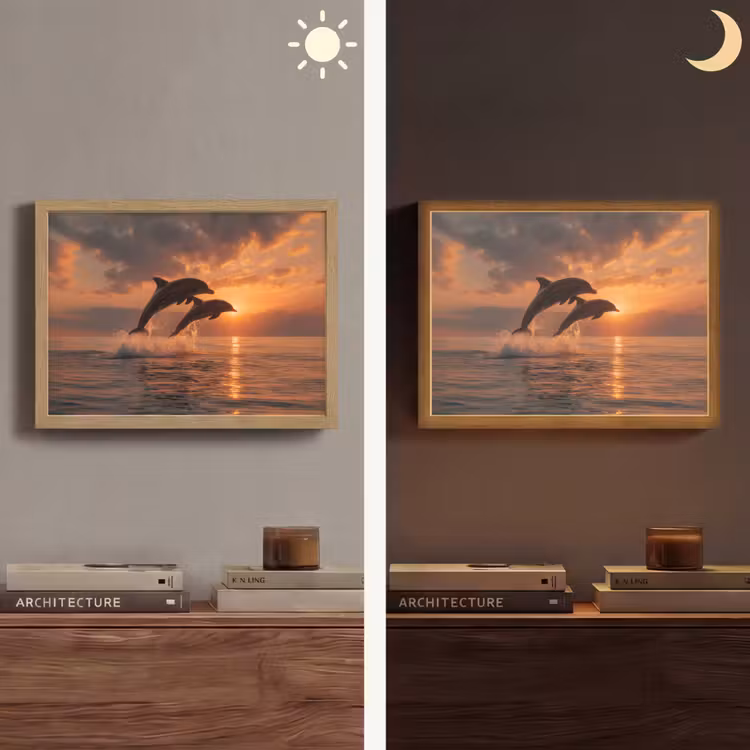 Dolfijnen - Zee - Realistisch Light Box met batterij (Wandlamp) middel -sfeer3