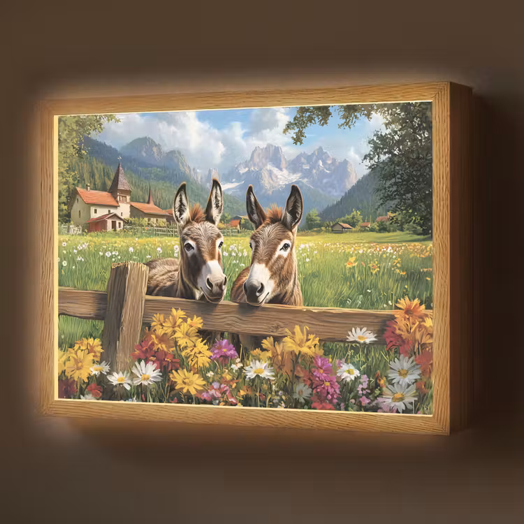 Ezels - Bloemen - Zomers Light Box met batterij (Wandlamp) middel -z3d_website