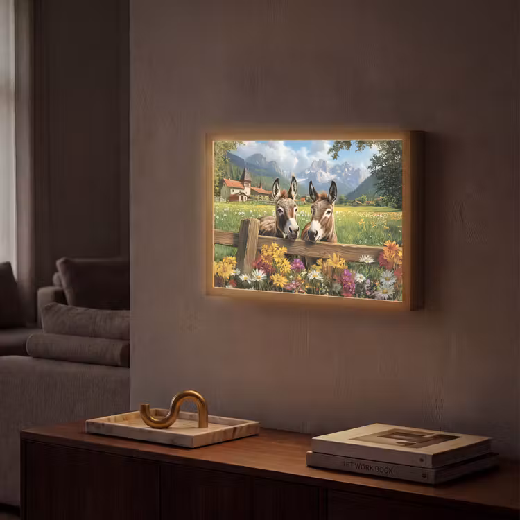 Ezels - Bloemen - Zomers Light Box met batterij (Wandlamp) middel -sfeer1