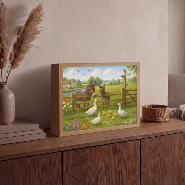 Ezels - Ganzen - Kleurrijk Light Box met batterij (Wandlamp) middel -sfeer2