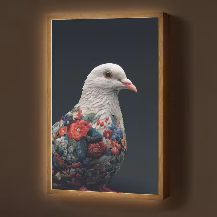 Duif - Bloemen - Wit - Zwart Light Box met batterij (Wandlamp) middel -z3d_website
