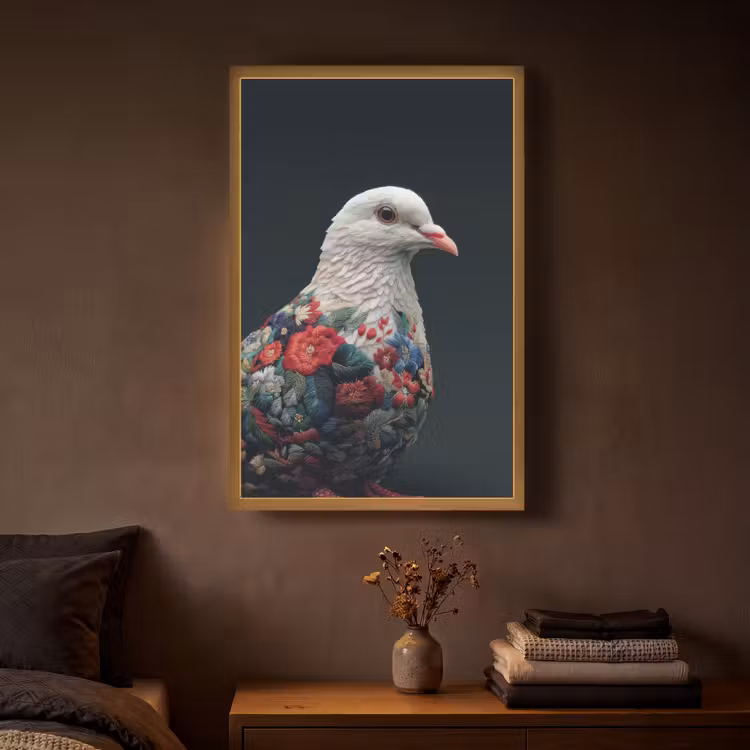 Duif - Bloemen - Wit - Zwart Light Box met batterij (Wandlamp) middel -sfeer4