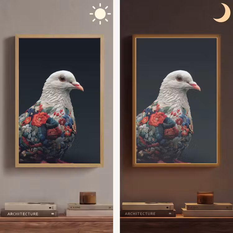 Duif - Bloemen - Wit - Zwart Light Box met batterij (Wandlamp) middel -sfeer3
