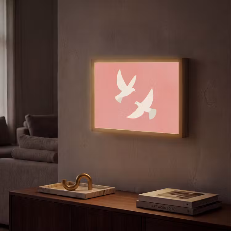 Duiven - Wit - Sierlijk Light Box met batterij (Wandlamp) middel -sfeer1