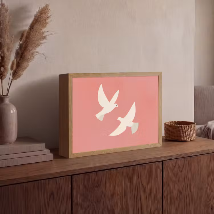 Duiven - Wit - Sierlijk Light Box met batterij (Wandlamp) middel -sfeer2