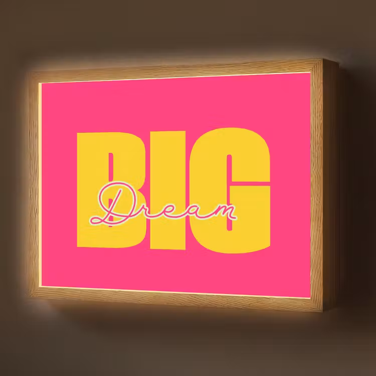 Dream big - Roze - Geel - Minimalistisch Light Box met batterij (Wandlamp) middel -z3d_website