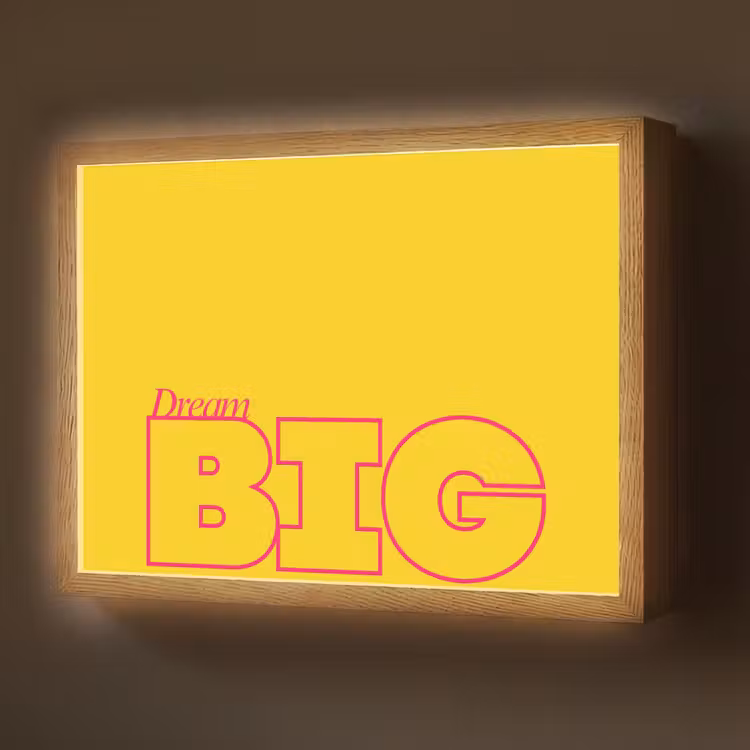 Dream big - Geel - Grafisch Light Box met batterij (Wandlamp) middel -z3d_website