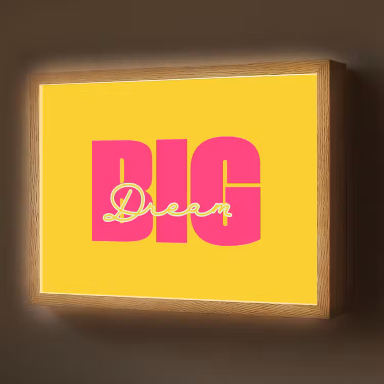 Dream big - Geel - Roze Light Box met batterij (Wandlamp) middel -z3d_website